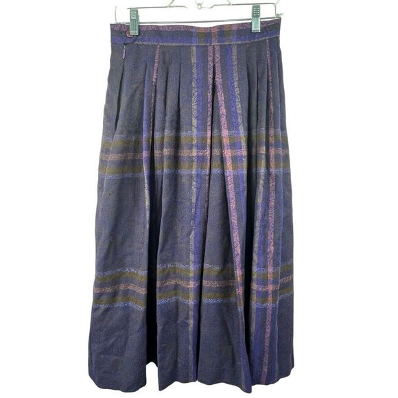 Geiger Austria Vintage Long Pleated Wool Midi Skirt Size 38 Purple Plaid - Picture 10 of 16